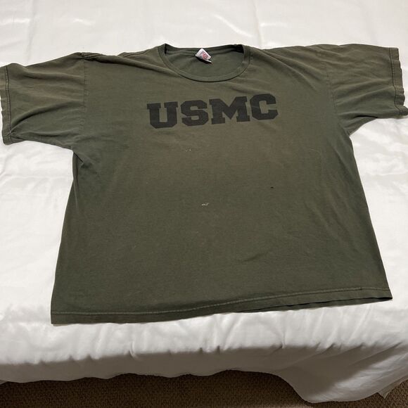 Bayside Other - Marine Corps Military DISTRESSED Green T Shirt Size 2XL Preshrunk Retro